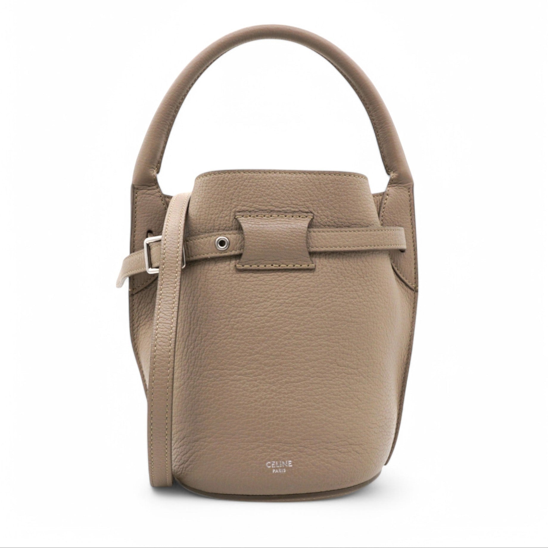 Big Bag Nano Bucket With Long Strap In Grained Calfskin Light Taupe