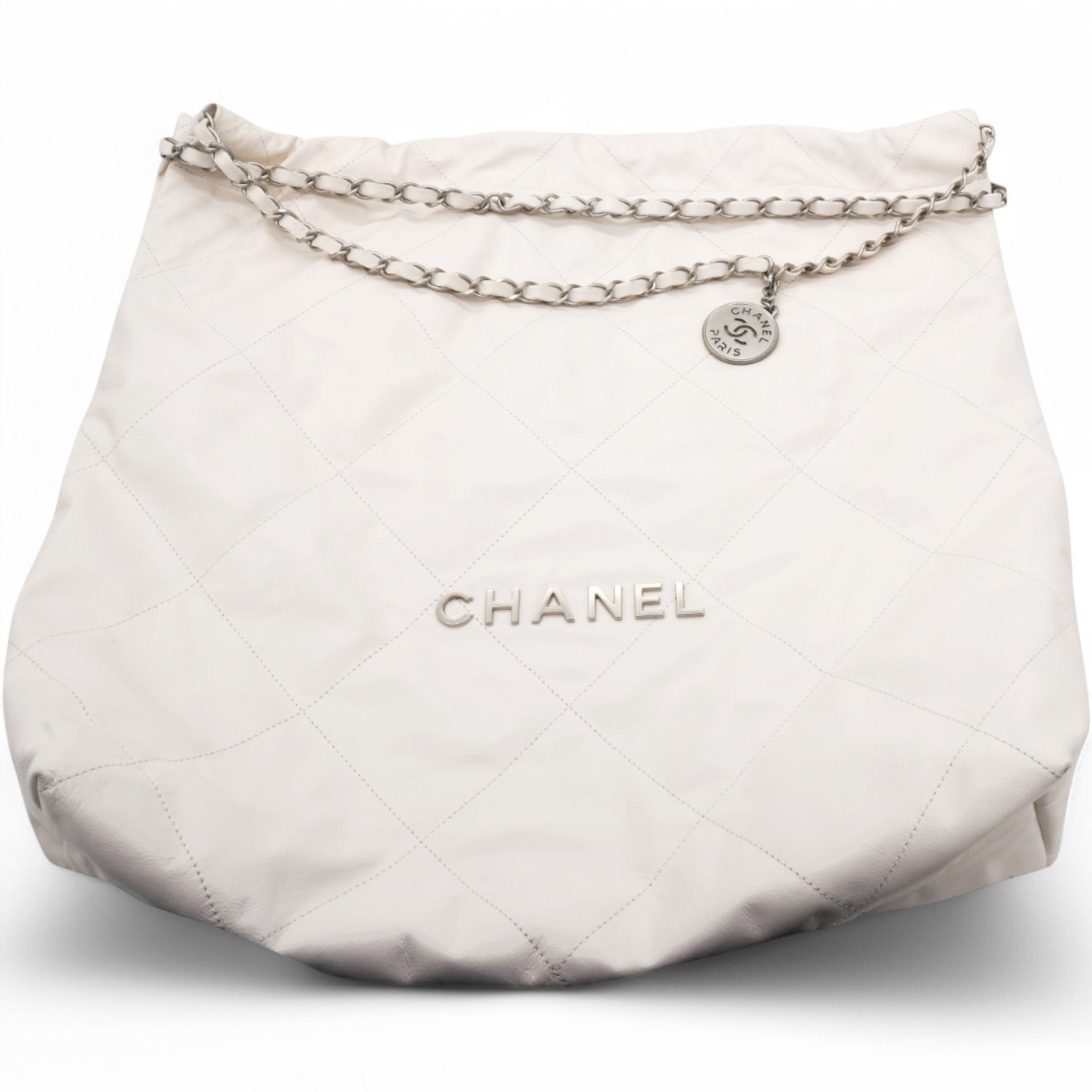 Shiny Quilted Large Chanel 22 White