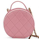 Caviar Quilted Round Handle With Care Vanity With Chain Pink