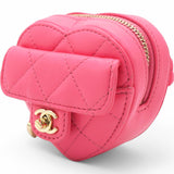 Lambskin Quilted CC In Love Heart Zipped Arm Coin Purse Pink