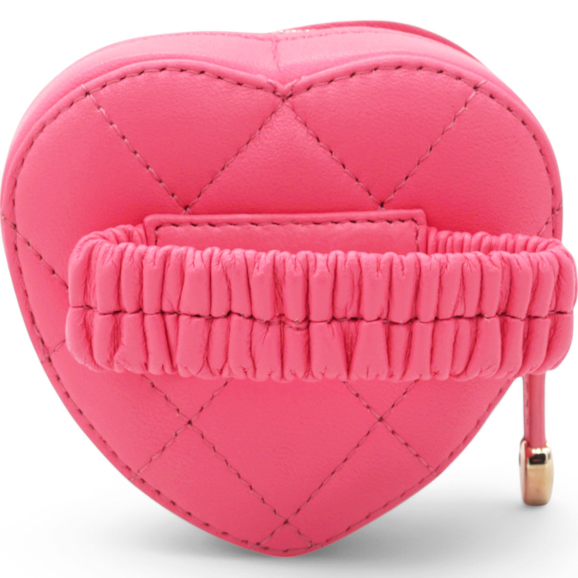 Lambskin Quilted CC In Love Heart Zipped Arm Coin Purse Pink