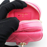 Lambskin Quilted CC In Love Heart Zipped Arm Coin Purse Pink