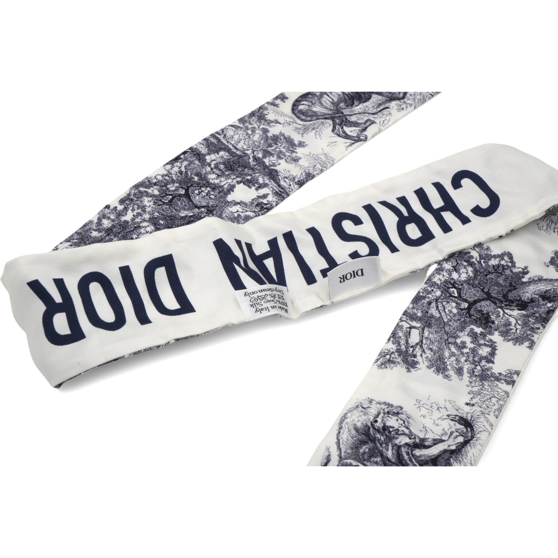 Silk Toile De Jouy Mitzah Scarf Navy Blue