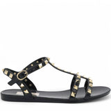 Black Rubber Rockstud Flat Sandals Size35