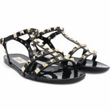 Black Rubber Rockstud Flat Sandals Size35