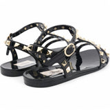 Black Rubber Rockstud Flat Sandals Size35