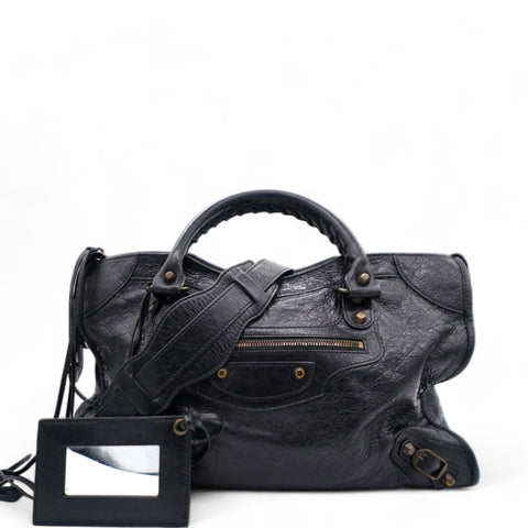 Black Leather Classic City Tote