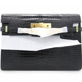 Shiny Crocodile Embossed Manhattan Baguette Black