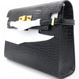 Shiny Crocodile Embossed Manhattan Baguette Black