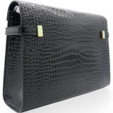 Shiny Crocodile Embossed Manhattan Baguette Black