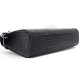 Shiny Crocodile Embossed Manhattan Baguette Black