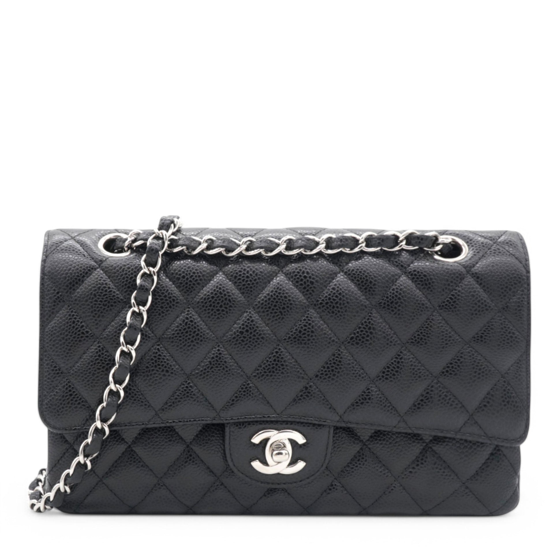 Caviar Quilted Medium Double Flap Black