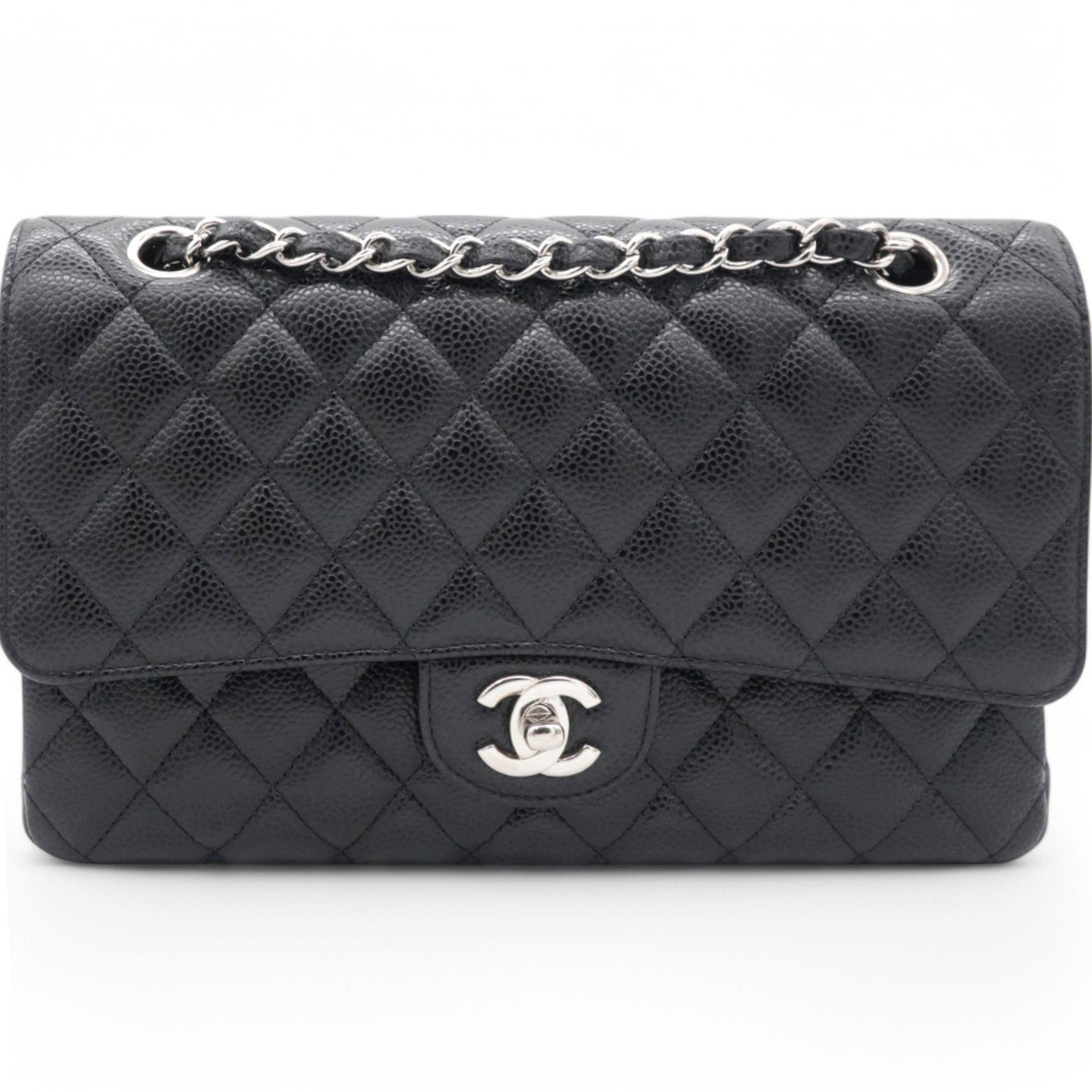 Caviar Quilted Medium Double Flap Black