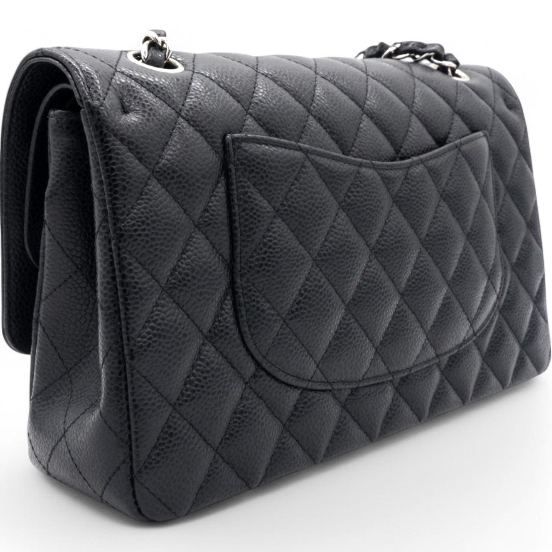 Caviar Quilted Medium Double Flap Black