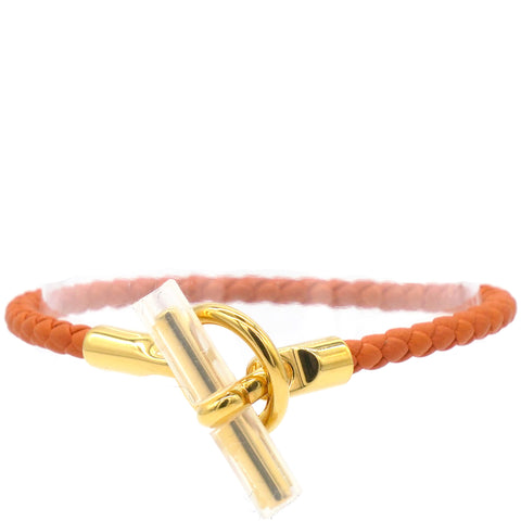 Glenan Braided Orange Leather Gold Plated Toggle Bracelet