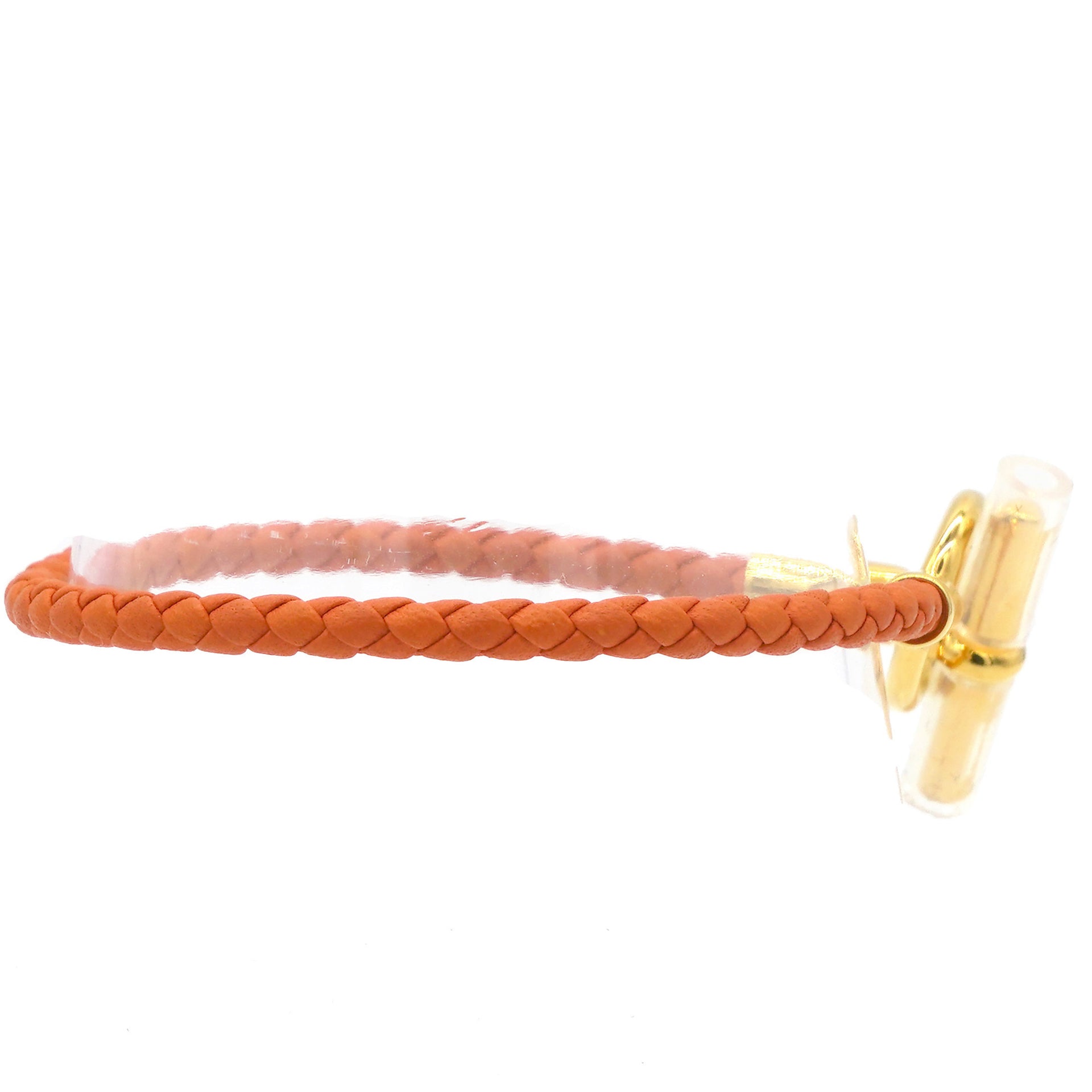 Glenan Braided Orange Leather Gold Plated Toggle Bracelet