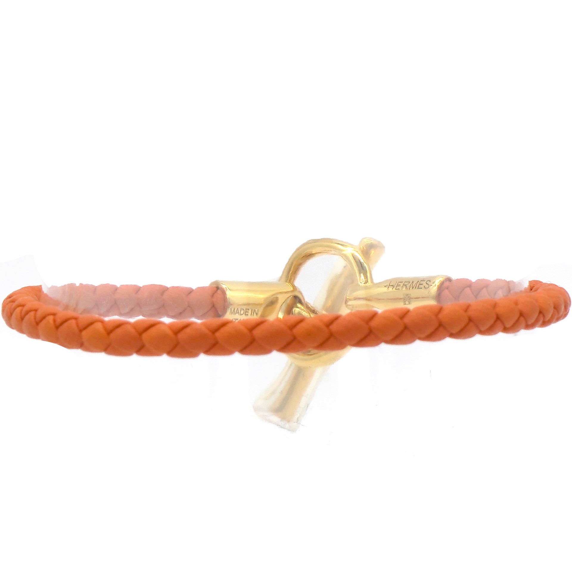 Glenan Braided Orange Leather Gold Plated Toggle Bracelet