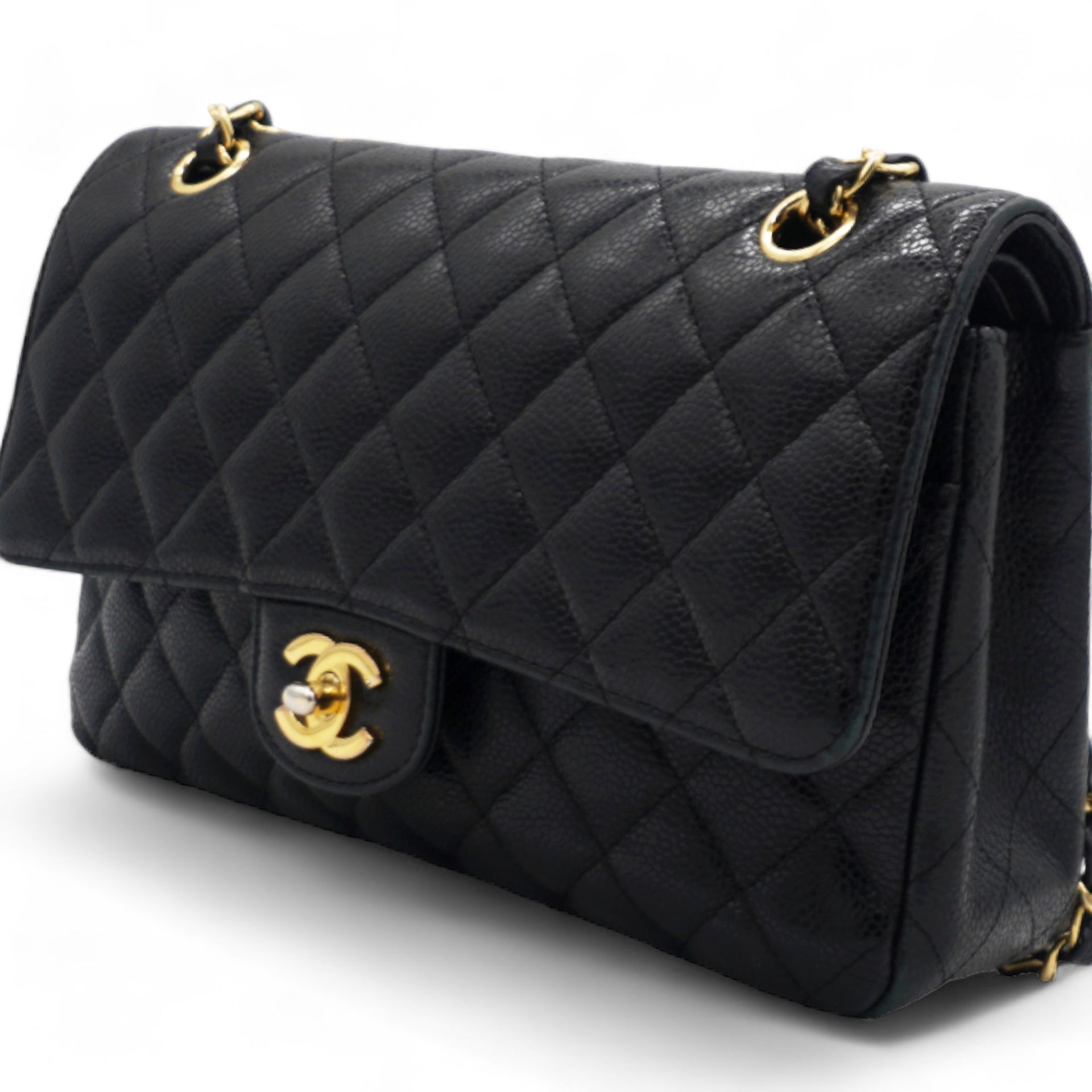 Caviar Quilted  Double Flap Black