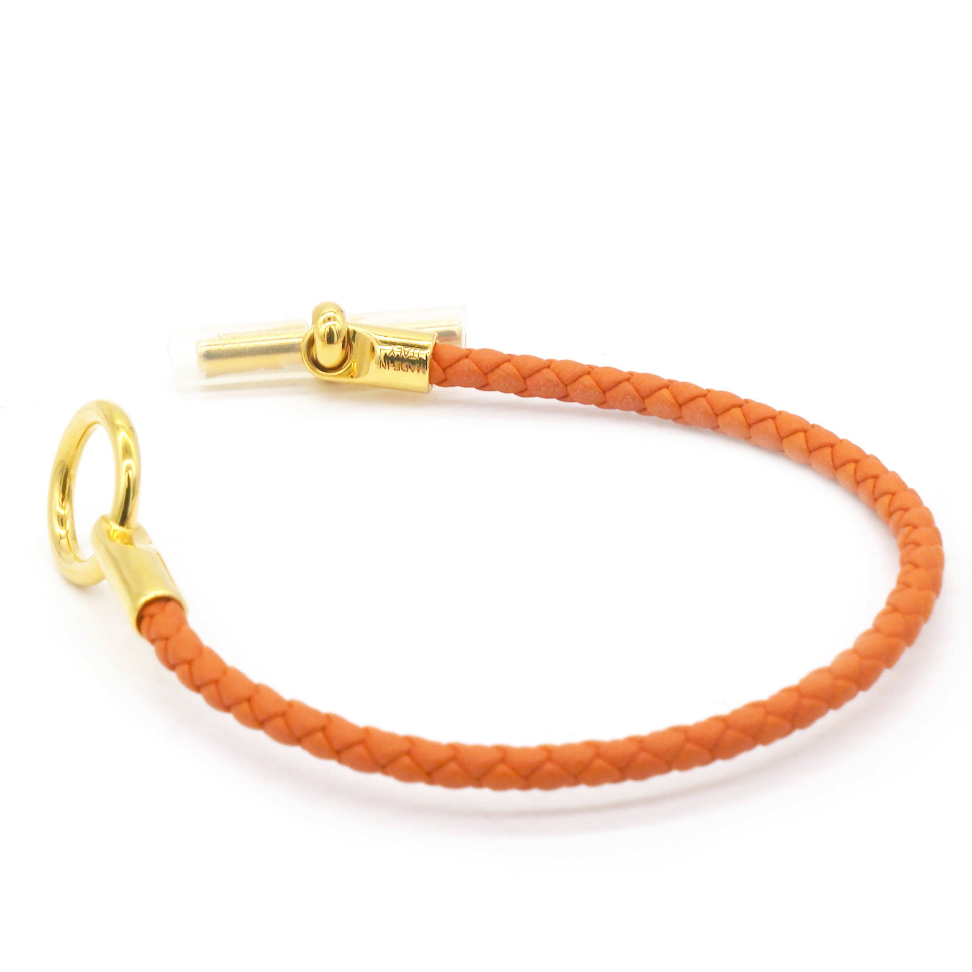 Glenan Braided Orange Leather Gold Plated Toggle Bracelet