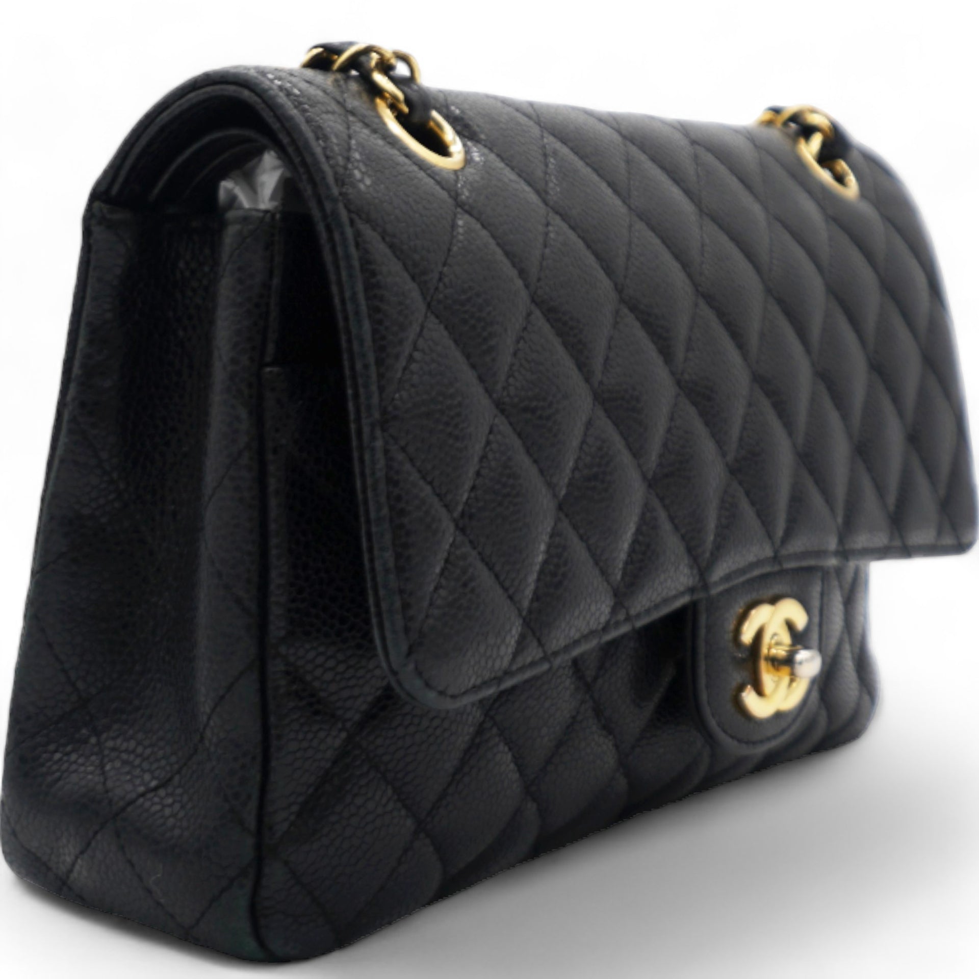 Caviar Quilted  Double Flap Black