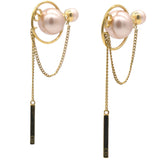 Tribales Faux Pearl Gold Tone Chain Dangle Earrings