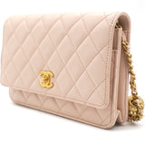 Lambskin Quilted CC Pearl Crush Wallet on Chain WOC Pink