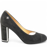 Black Suede CC Block Heel Pumps Size38