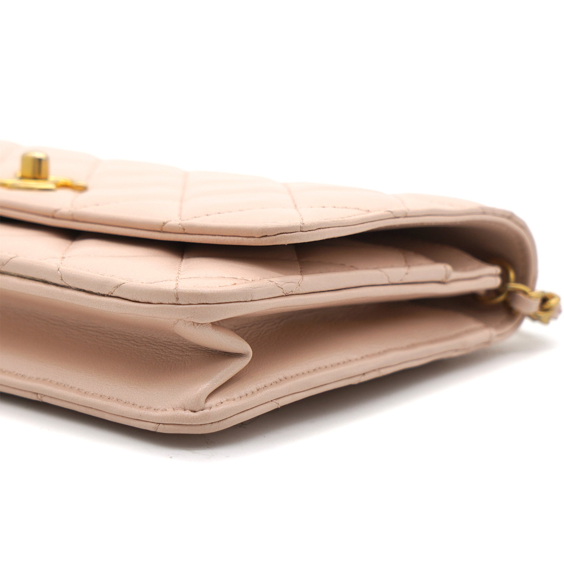 Lambskin Quilted CC Pearl Crush Wallet on Chain WOC Pink