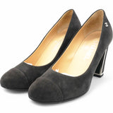 Black Suede CC Block Heel Pumps Size38