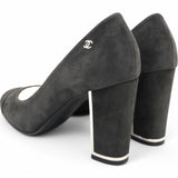 Black Suede CC Block Heel Pumps Size38