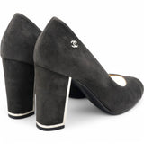 Black Suede CC Block Heel Pumps Size38