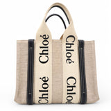 Cotton Small Woody Ribbon Tote White Blue