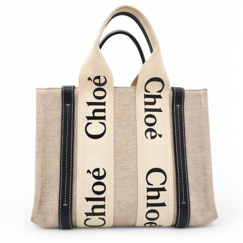 Cotton Small Woody Ribbon Tote White Blue