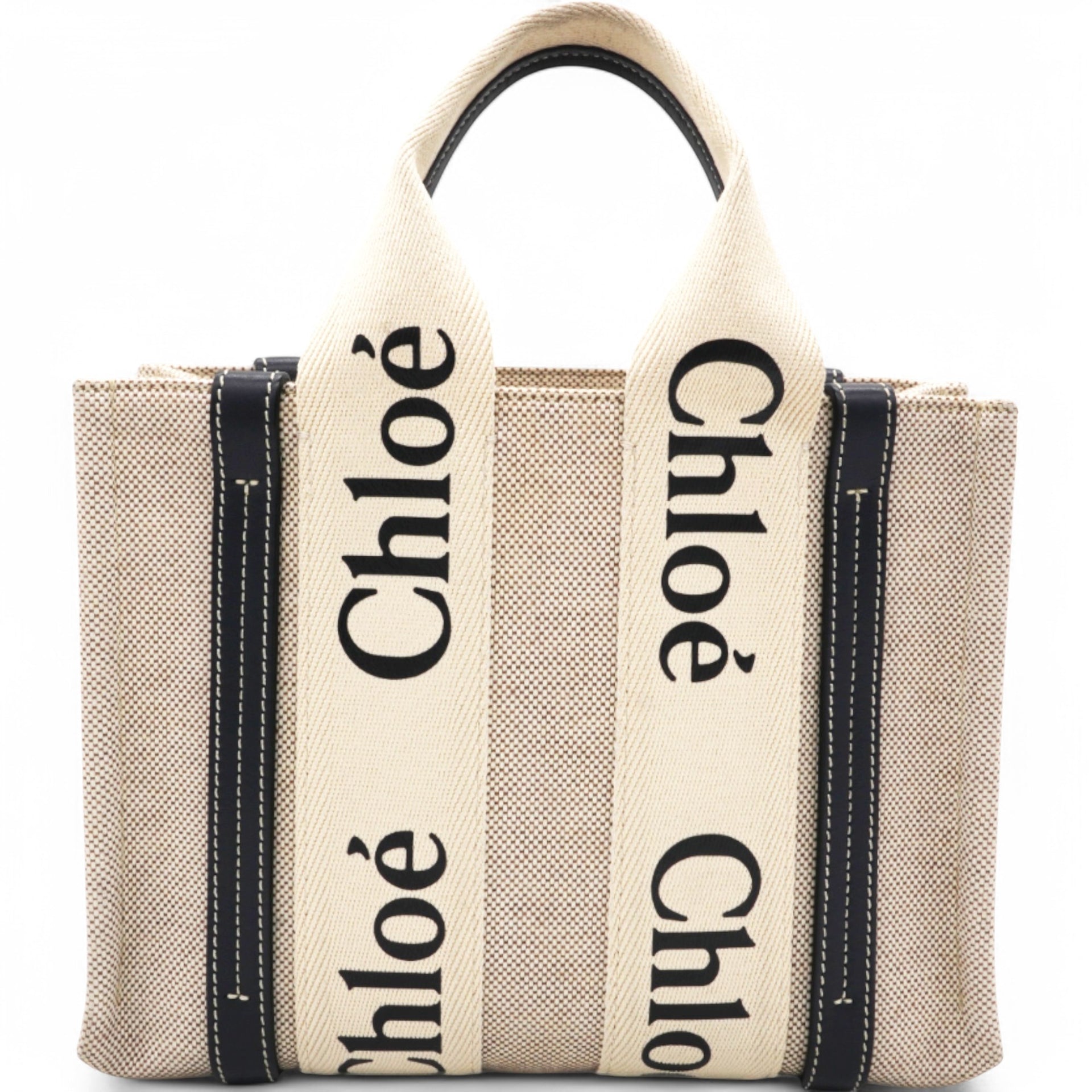 Cotton Small Woody Ribbon Tote White Blue