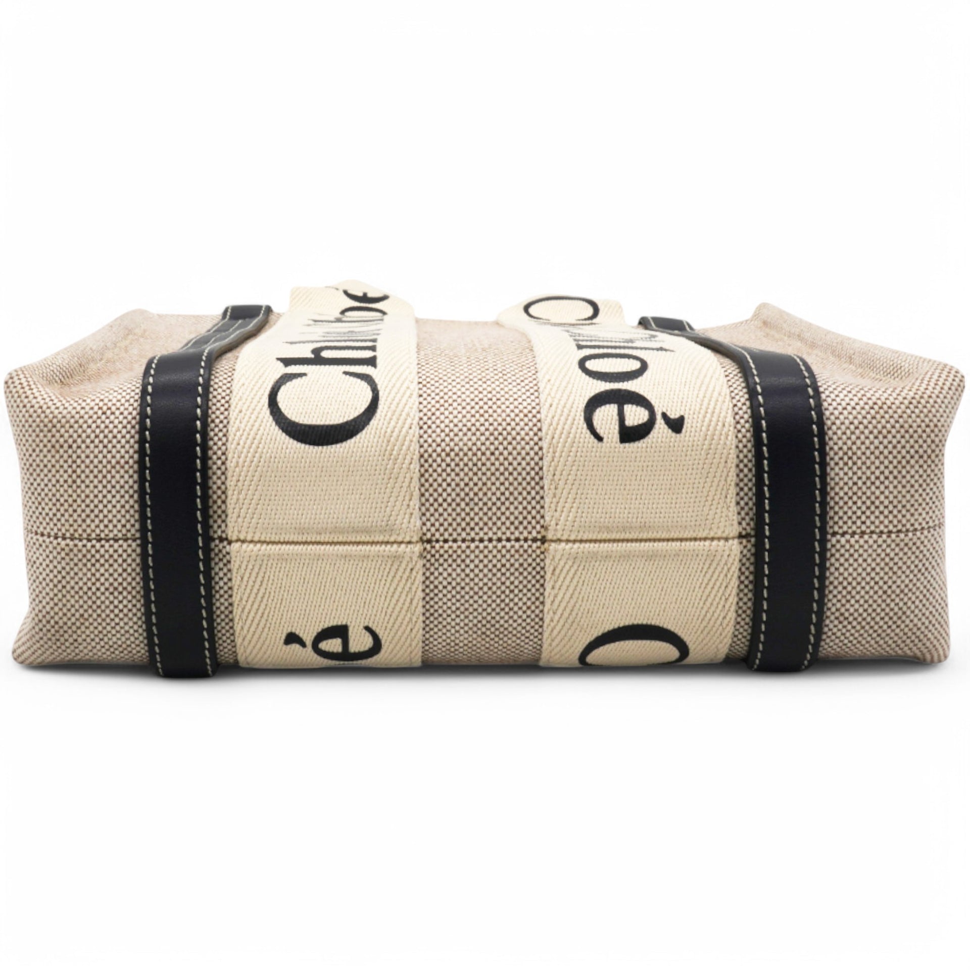 Cotton Small Woody Ribbon Tote White Blue