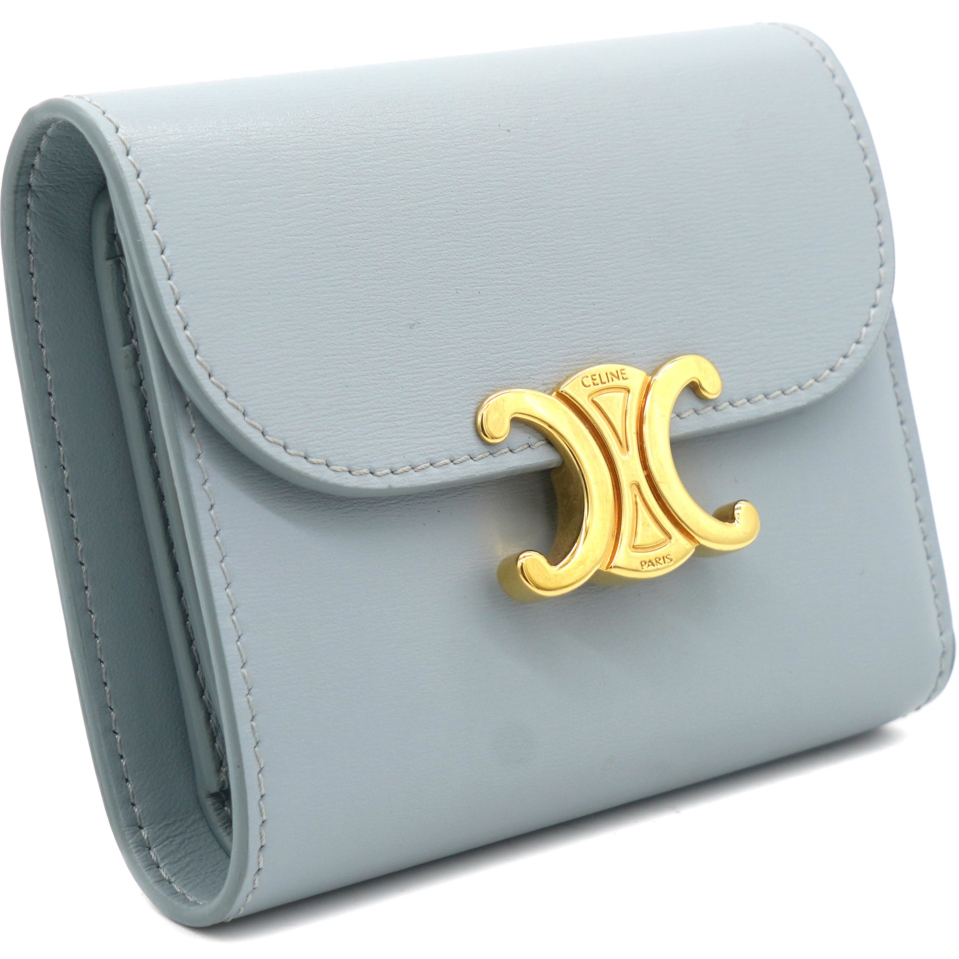 Women's Triomphe compact wallet in shiny calfskin, CELINE