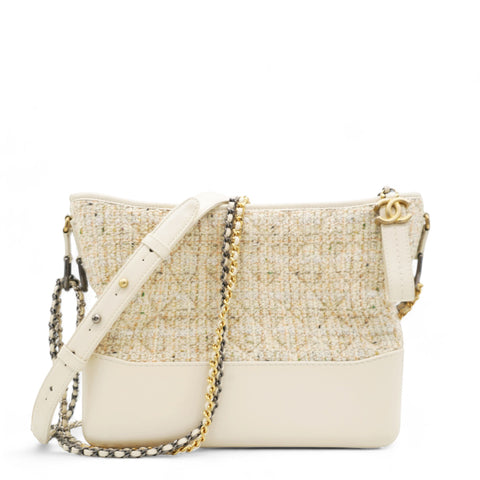 Tweed Calfskin Quilted Small Gabrielle Hobo White
