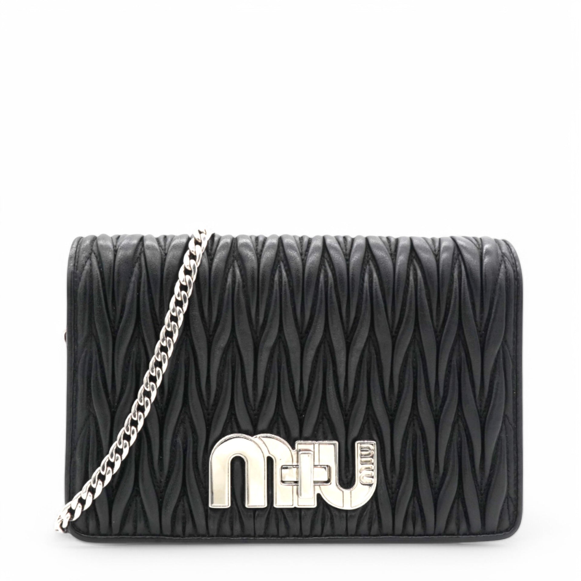 Tessuto Matelasse Delice Miu Logo Bag Black