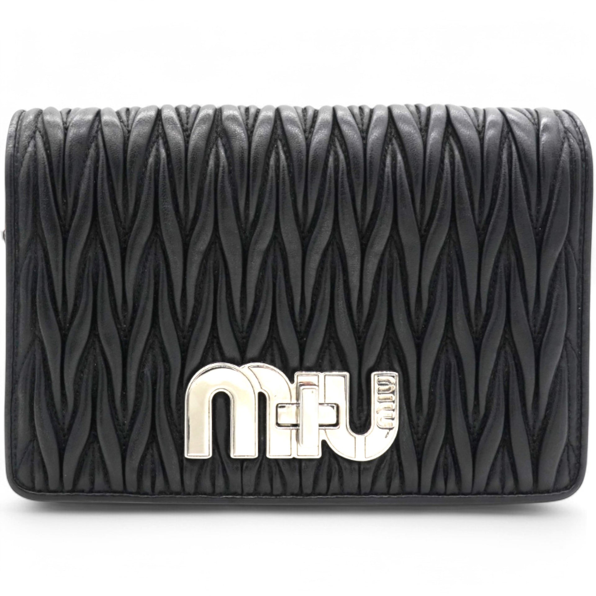Tessuto Matelasse Delice Miu Logo Bag Black