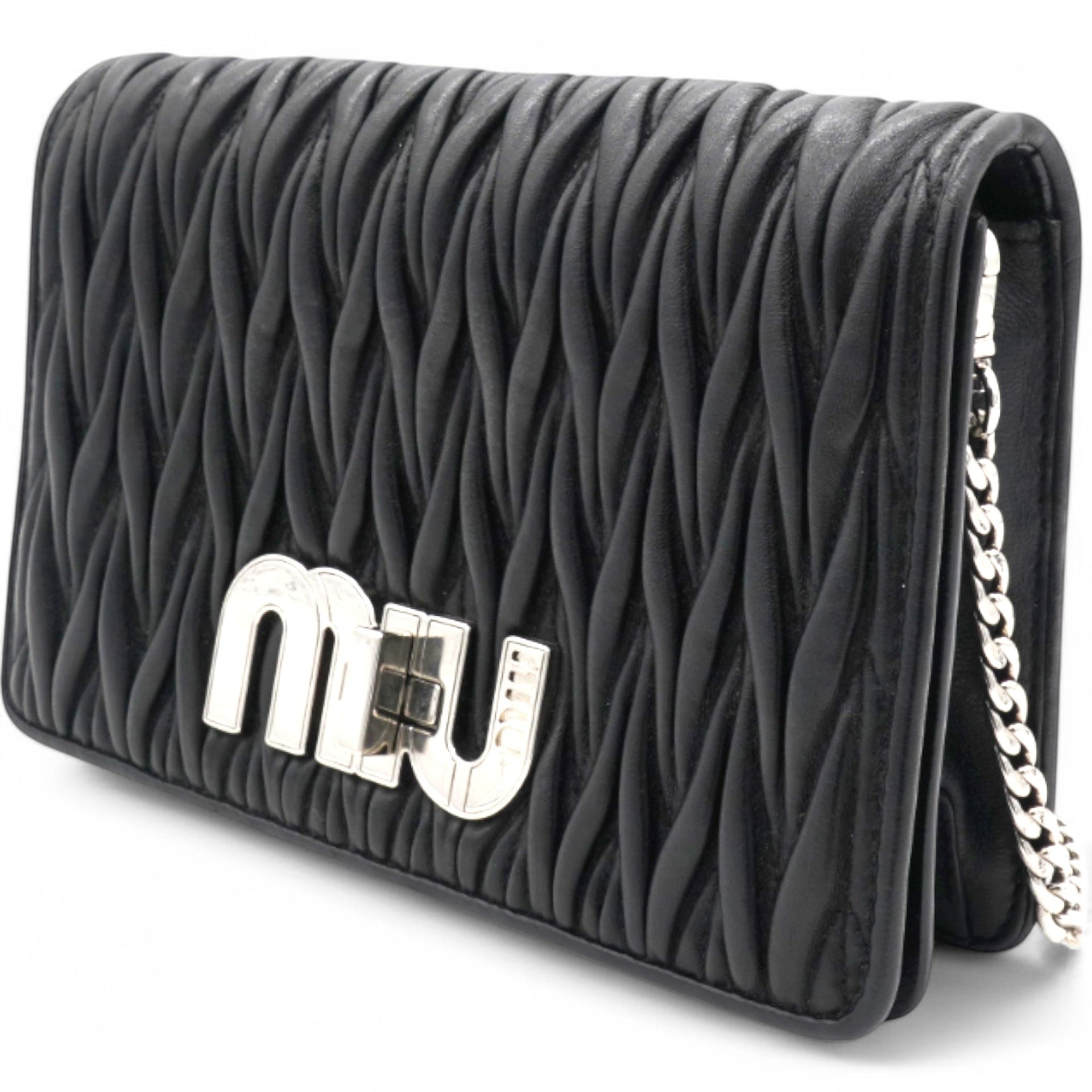 Tessuto Matelasse Delice Miu Logo Bag Black