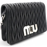 Tessuto Matelasse Delice Miu Logo Bag Black