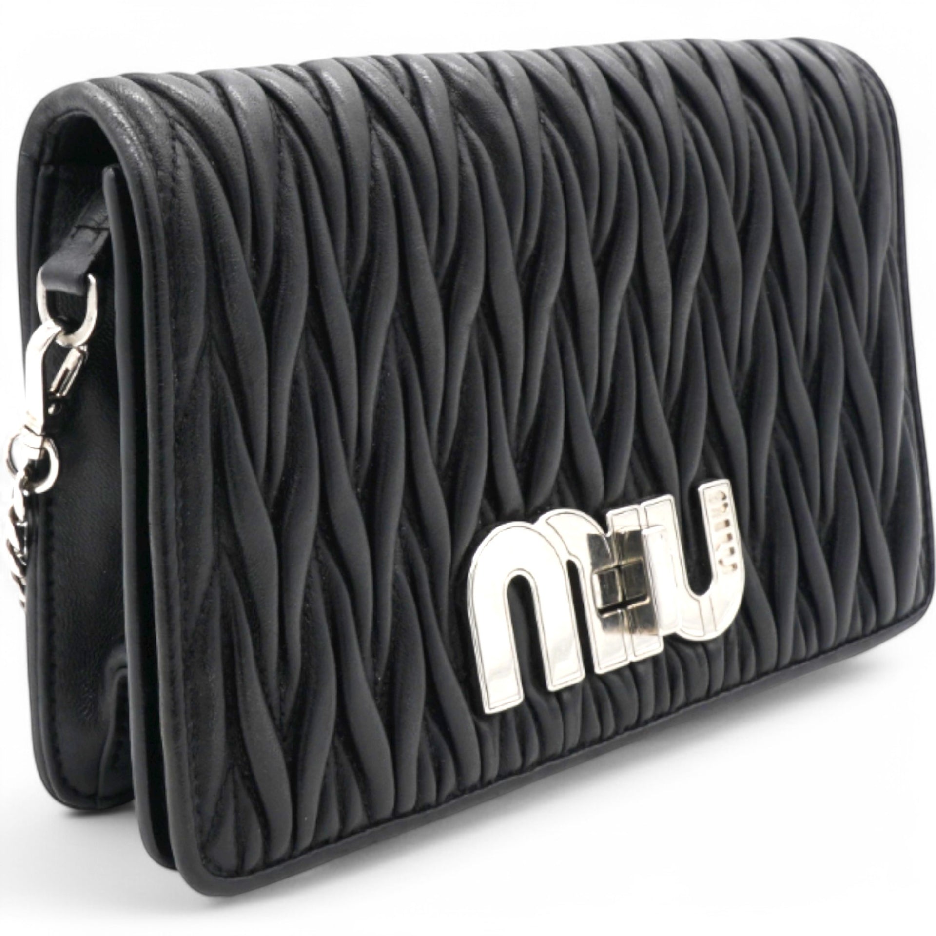 Tessuto Matelasse Delice Miu Logo Bag Black