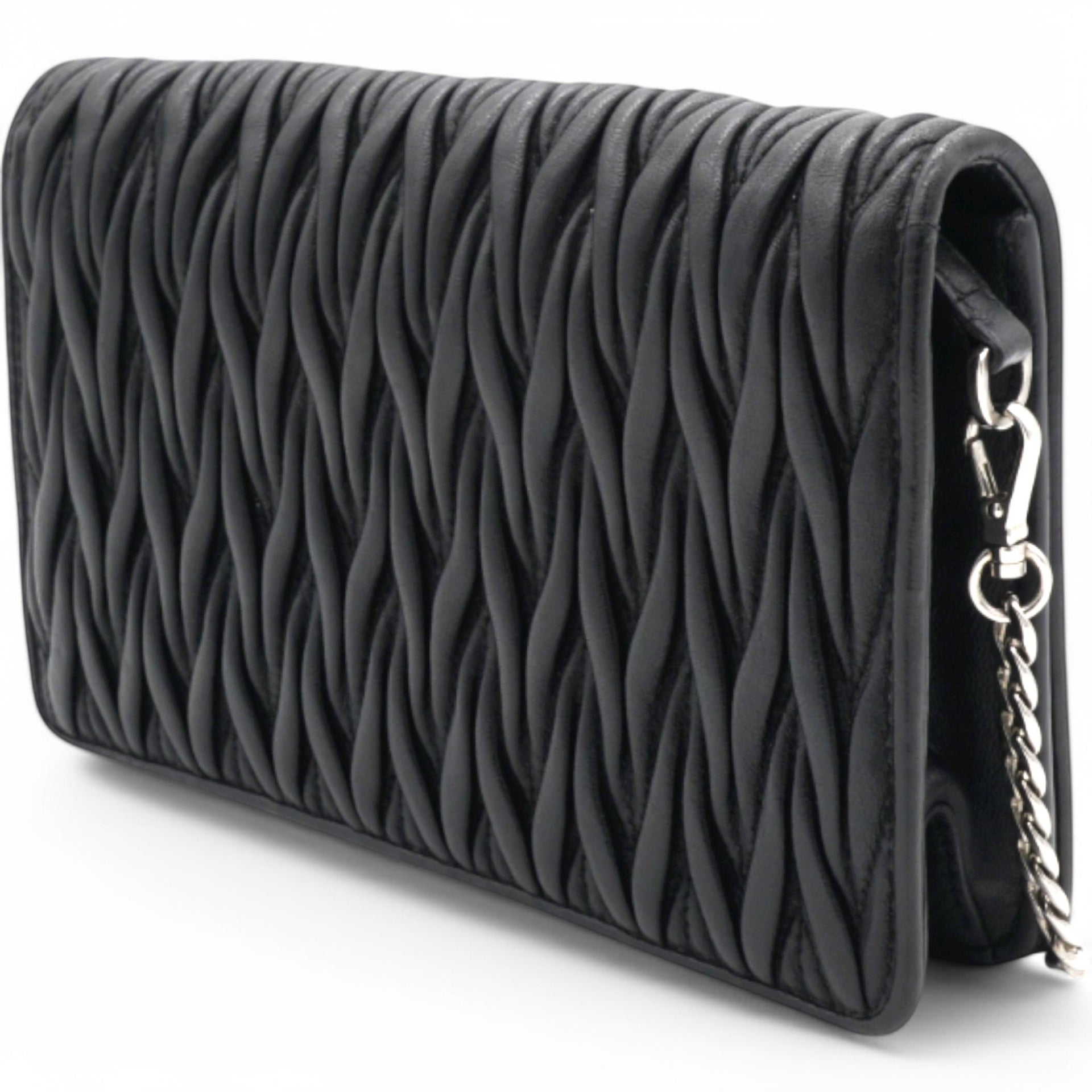 Tessuto Matelasse Delice Miu Logo Bag Black
