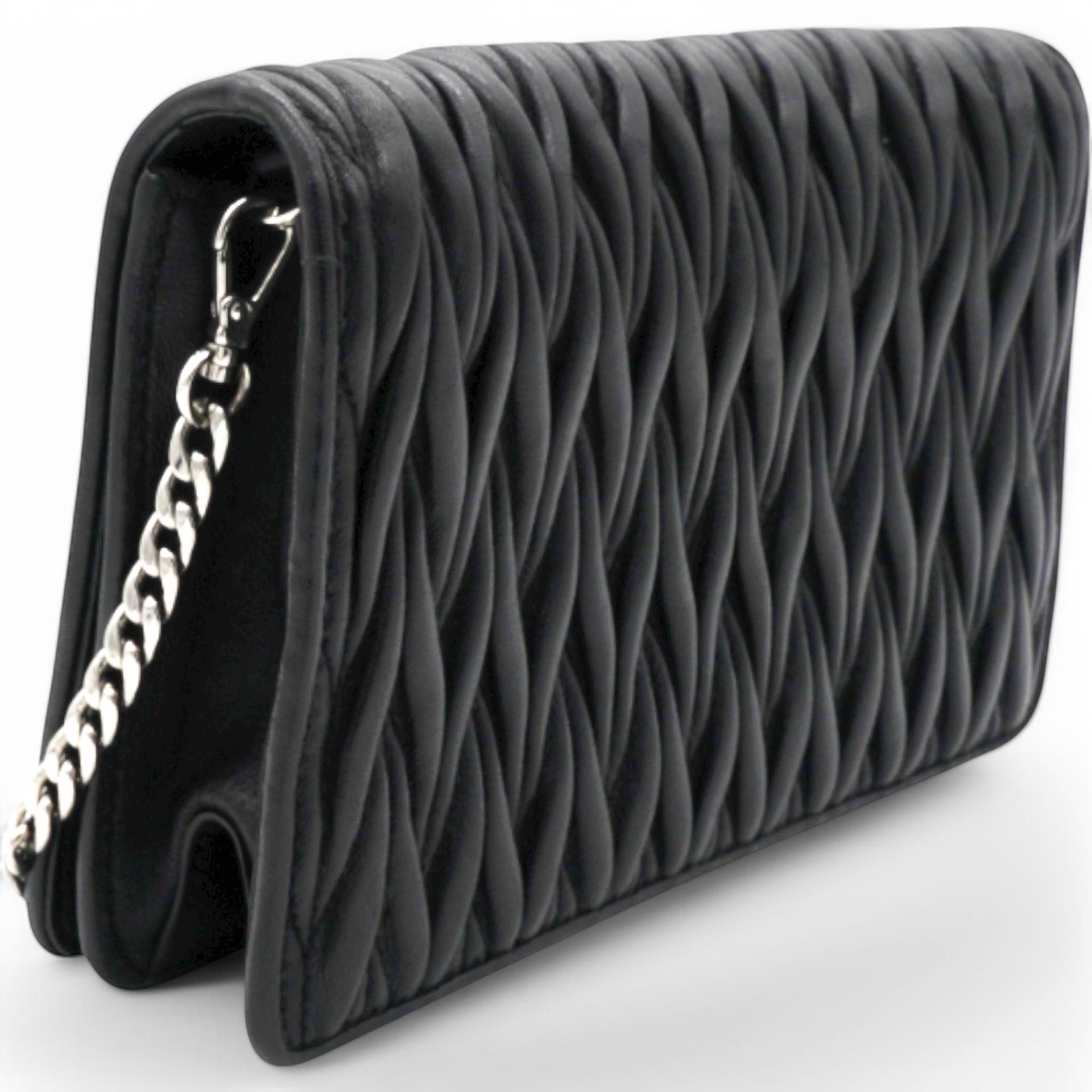 Tessuto Matelasse Delice Miu Logo Bag Black