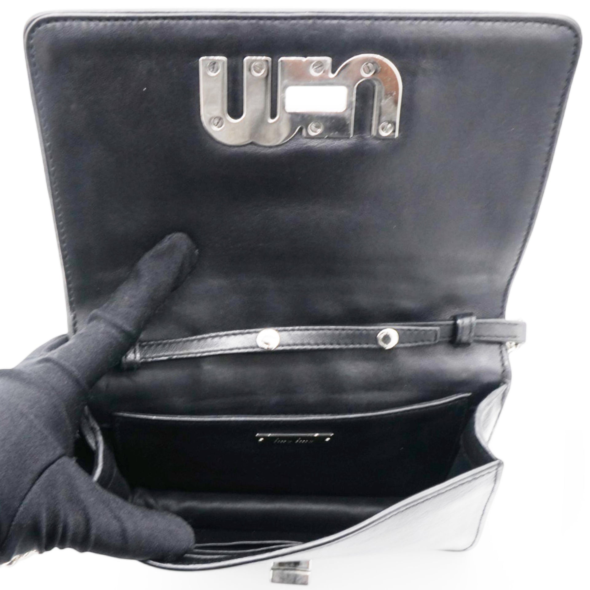 Tessuto Matelasse Delice Miu Logo Bag Black