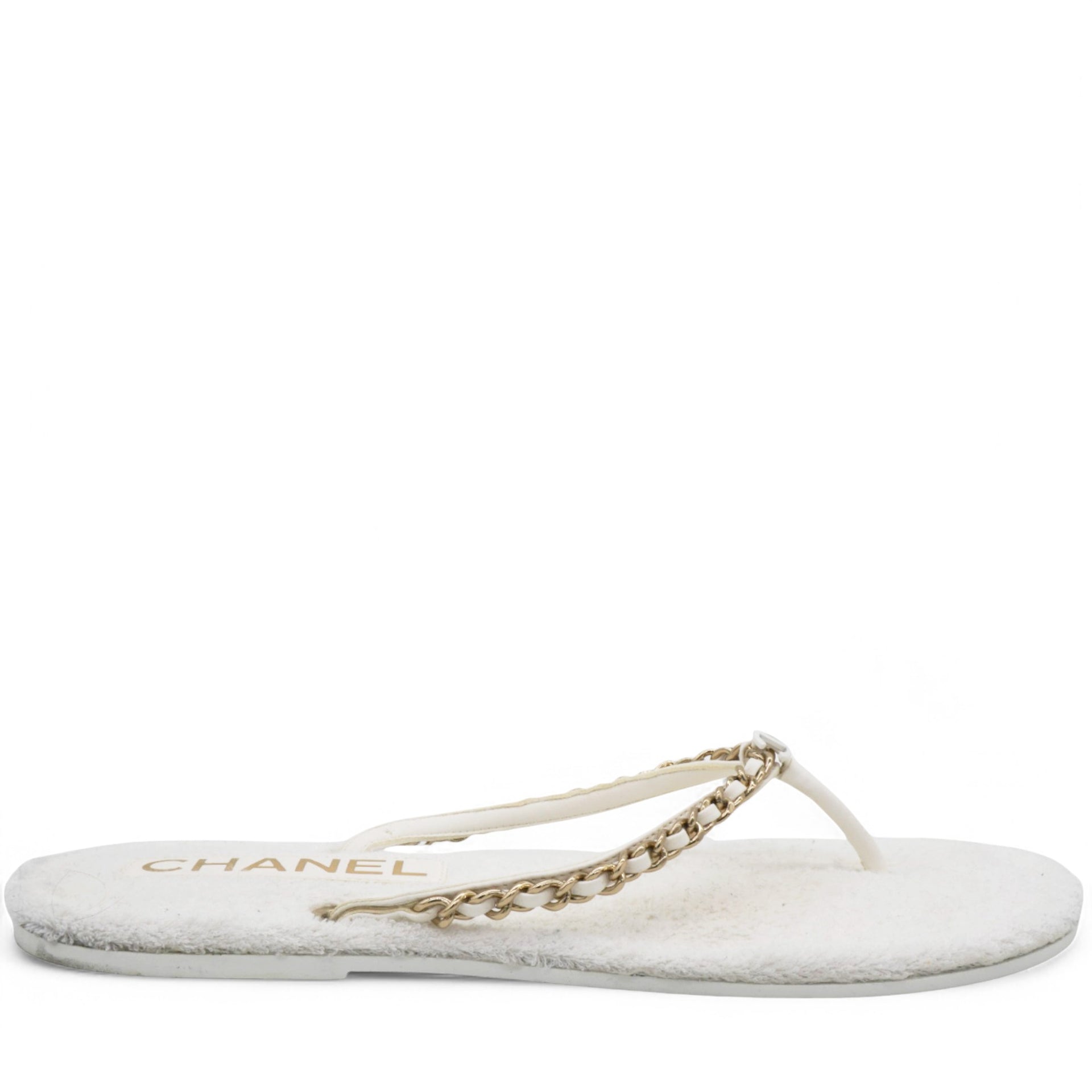 Classic Chain CC Logo White Thong Sandals Size40