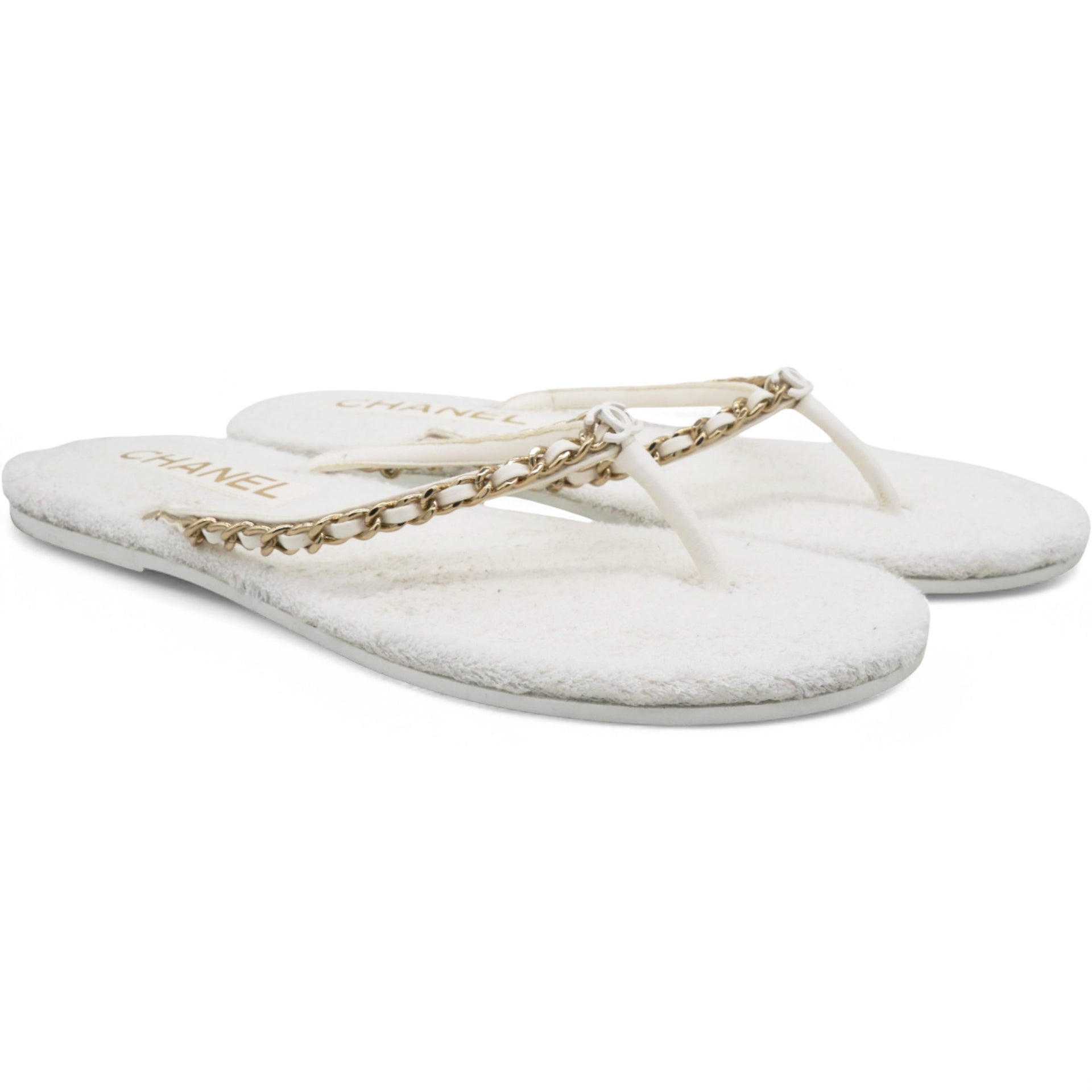 Classic Chain CC Logo White Thong Sandals Size40