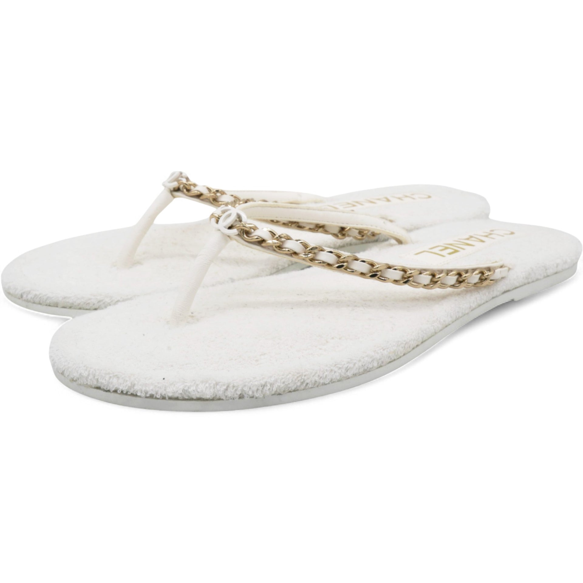 Classic Chain CC Logo White Thong Sandals Size40
