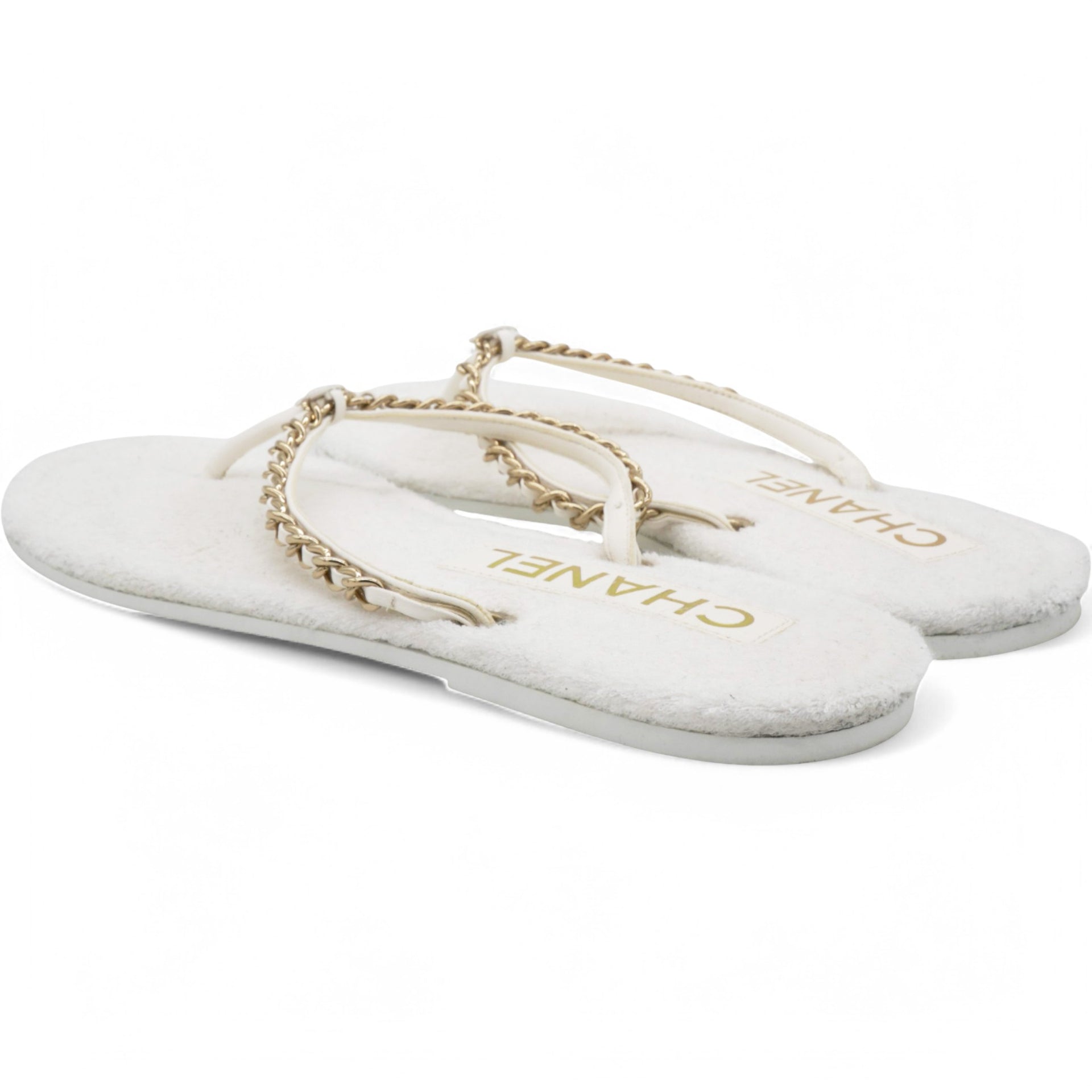 Classic Chain CC Logo White Thong Sandals Size40