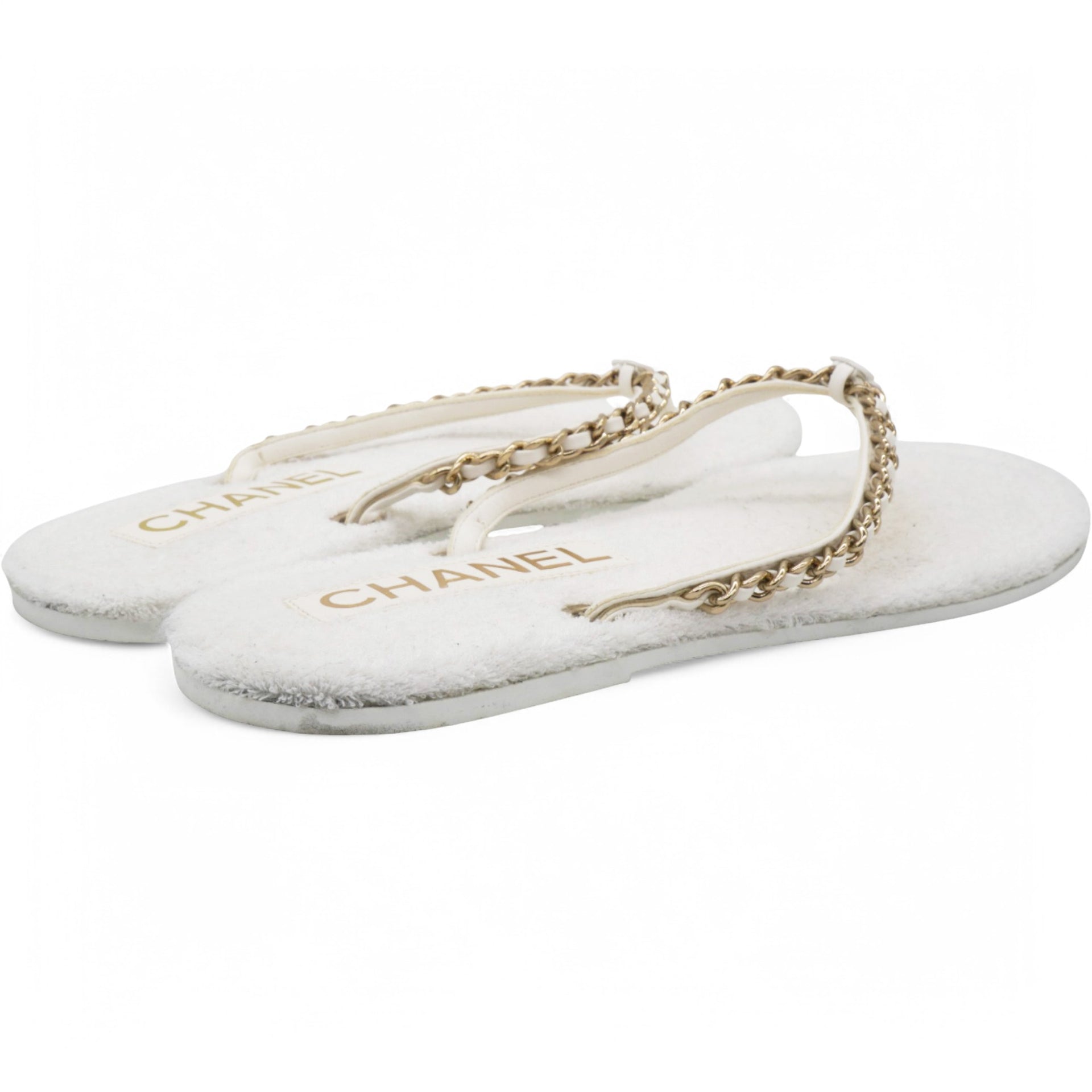 Classic Chain CC Logo White Thong Sandals Size40